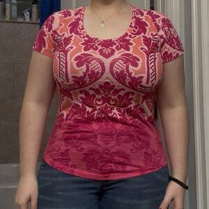 🧡COLORFUL🧡 Sonoma Pink and Orange Patterned Short Sleeve Top